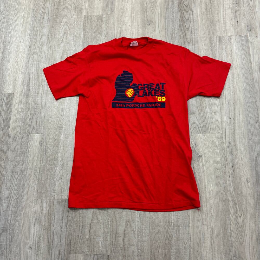 Vintage Great Lakes Parade Shirt Men's Large 80s Red Hanes USA Michigan 1980s